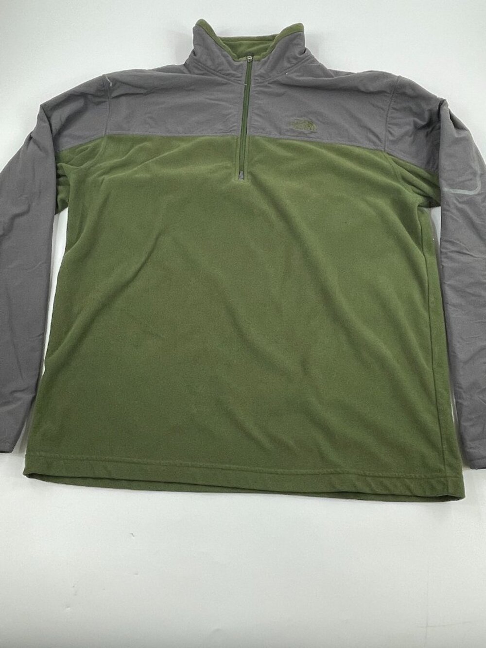 The North Face Men's Olive Green & Gray Fleece Jacket - Quarter Zip Front